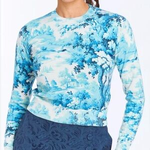 Mestiza New York Phoebe Crew toile blue white Neck Sweater NWT S $265
